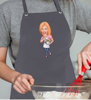 BK Gift Kişiye Özel Kadın Chef Karikatürlü Profesyonel Antrasit Mutfak Önlüğü, Aşçı Önlüğü, Şef Önlüğü, Arkadaşa Hediye-3