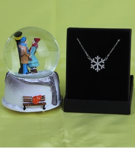 Kış Masalı Kar Küresi Işıklı Müzikli Kar Tanesi Model Kolye Kutulu Set Hediye