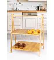 2 Katlı Dikdörtgen Bambu Servis Sunum Seti Büyük Boy, Kuru Pasta, Kurabiye ve Kek Sunumları İçin Büyük Boy (38cm-30cm-22.5cm)