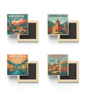 Andorra la Vella Andorra - 4 adet - 9x9 cm Buzdolap Magneti