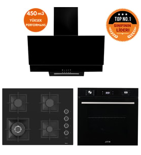 Ferre ve AFM Tech MARKA HQ 8 prog. Turbolu Siyah Dijital Ankastre Set (SC405-WFA wok+FM7700+FM3250)