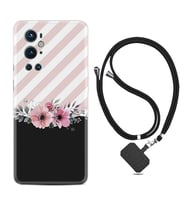 Tecno Spark 9 Pro Kılıf Resimli Boyun Askılı İpli Desenli Silikon Strip Pink Flowers 1396