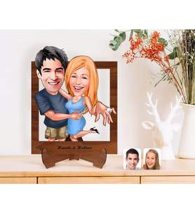 BK Gift Kişiye Özel Sevgililer Karikatürlü Ahşap Standlı 3D Biblo-14 (Beyaz)