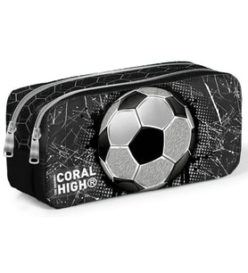 Coral High Siyah Futbol İki Bölmeli Kalem Çantası - Erkek Çocuk