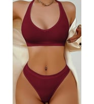 Kadın Bordo Seamless Tanga Sütyen Takım
