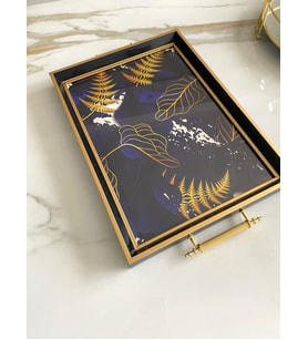Desenli Çay Tepsisi ,lüx Çay Tepsisi,sunum Tepsisi Palmiye (Gold)