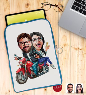 BK Gift Kişiye Özel Sevgililer Karikatürlü Taşınabilir Koruyucu Tablet Kılıfı & Organizer Çanta - Mavi-97