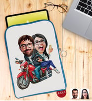 BK Gift Kişiye Özel Sevgililer Karikatürlü Taşınabilir Koruyucu Tablet Kılıfı & Organizer Çanta - Mavi-97
