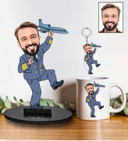 Kişiye Özel Pilot Tasarımlı Karikatür Biblo Anahtarlık Ve Kupa Hediye Seti 102