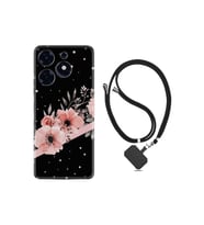 Spark 10 Pro Kılıf Resimli Boyun Askılı İpli Desenli Silikon Siyah Şerit Mermer 1298