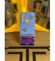 Redmi Note 8 Uyumlu Kelebek Figürlü Simli Parlak Telefon Kılıfı (Mor)