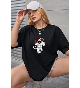 Unisex Nasa Baskılı T-shirt (Siyah)
