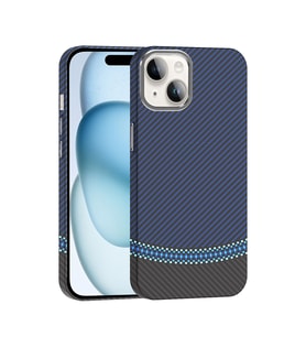 Lexroo iPhone 14 Kılıf M-safe Şarj Özellikli Karbon Fiber Görünümlü Gros Kılıf - Siyah-Lacivert