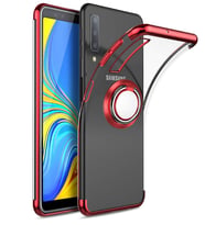 Galaxy A7 2018 Kılıf Kenarları Renkli Yüzüklü Manyetik Silikon (Kırmızı)