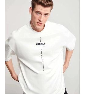 Erkek Kısa Kol Yazlık Tişört Bisiklet Yaka Baskılı Oversize T-Shirt - Beyaz