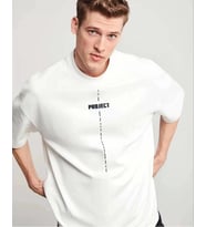 Erkek Kısa Kol Yazlık Tişört Bisiklet Yaka Baskılı Oversize T-Shirt - Beyaz
