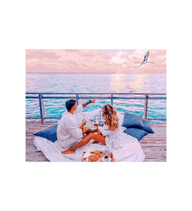 Sahil Ve Romantik Çift Çerçeveli 90x110 Sayılarla Boyama Hobi Seti