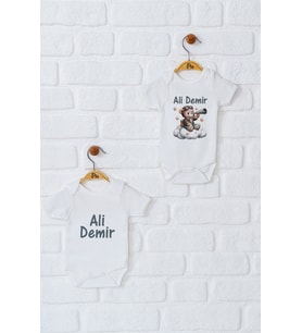 Pia Baby Premium %100 Pamuk İsme Özel Organik Baskılı İkili Set Çıtçıtlı Bebek Body Zıbın Modelleri 5007-17 (Ekru)