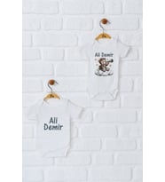 Pia Baby Premium %100 Pamuk İsme Özel Organik Baskılı İkili Set Çıtçıtlı Bebek Body Zıbın Modelleri 5007-17 (Ekru)