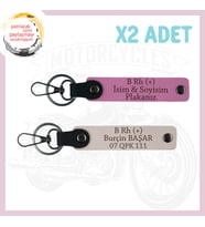 Pudra-Pembe, Motor Severlere, İsim Plaka ve B + Kan Grubu Yazılı Özel Tasarım Deri 2'li Anahtarlık