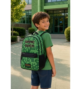 Minecraft Creeper Okul Çantası Çift Gözlü 41,5 cm Tablet Bölmeli Ergonomik Su İtici Sırt Çantası