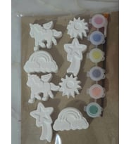 Unicorn & Gökkuşağı Boyama Seti – 6 Figür + Boya & Fırça  Çocuklar için Aktivite ve Hediye (Doğal Beyaz)