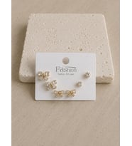Taşlı Fiyonk Gold Altılı Küpe