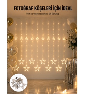 Dekoratif Yıldız Peri Led Perde 3x3 Metre Ortam Işığı Yeni Nesil