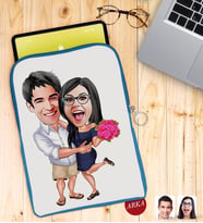 BK Gift Kişiye Özel Sevgililer Karikatürlü Taşınabilir Koruyucu Tablet Kılıfı & Organizer Çanta - Mavi-108
