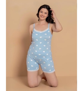 Pijamerry Kadın İp Askılı MİLAN Kumaş Likralı Şortlu Pijama Takımı 6027 - 1 Adet (Mavi)