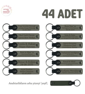 Kül Gri & Yeşil, Doğum Günü Misafirlerine Kişiselleştirilmiş Anahtarlık 44’lü Set, Özel Hediyelik