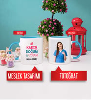 Kadın Doğum Uzmanı Kupa Bardak Mavi Fotoğraflı