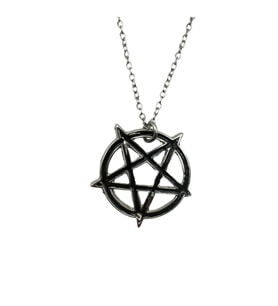 Siyah Yuvarlak Pentagram Yıldız Figürlü Unisex Kolye – 60 cm Zincirli Gotik, Antik ve Mistik Tasarım