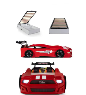 Bazalı Kırmızı Arabalı Yatak Sport Mst Işıklı