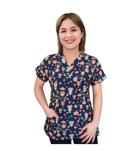Unisex Kabaklı Baykuş Desenli Likralı Cerrahi Doktor Hemşire Scrubs Üniforma Takım