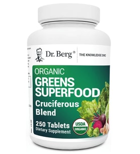 Dr. Berg's Greens Superfood Cruciferous -11 Phytonutrient Super Greens Tablets - Energy, Immune System & Liver Veggie - 250 Tablets.Abd Menşei (Renksiz)