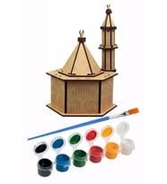 Cami Boyama Seti Ahşap 1 Paket Mdf Cami Maketi Akrilik Boya ve Resim Fırçası (Çok Renkli)