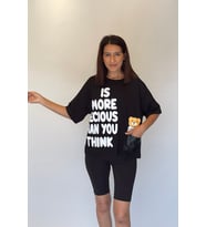 Kadın Tek Cep Ayıcık Detay Kısa T-Shirt (Siyah)