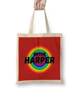 Bryce Harper CARTON ART - Baseball Gifts Vintage Retro Rainbow For BOYS AND Dad Bez Çanta Uzun Saplı