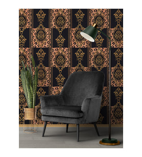 Dreamwall Damask Desenli Yırtılmaz Silinebilir Sağlıklı Tekstil Duvar Kağıdı (Siyah)