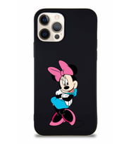 Apple iPhone 12 Pro Soft Premier Kapak Minnie Mouse-D Tasarımlı Silikon Kılıf - Siyah (Şeffaf)