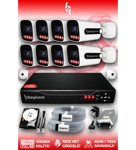 Bayicam 8 Kameralı Zebra 8 Dış Kamera Set 320 GB 5 MP Full HD Gece Görüşlü Güvenlik Kamerası Sistemi