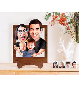 BK Gift Kişiye Özel Aile Karikatürlü Ahşap Standlı 3D Biblo-4 (Beyaz)