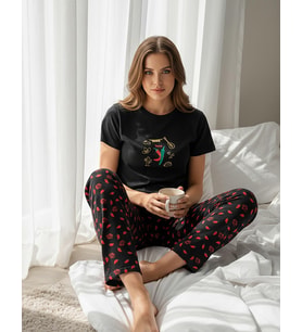 Mihra Kadın Compakt Penye Bisiklet Yaka Kısa Kol İnce Pijama Takımı 90784S - 1 Adet (Siyah)