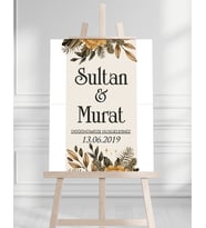 Söz Nişan Düğün İçin 50x70 Karşılama Panosu - Sonbahar Çiçek ve Yaprak Tasarımlı 003
