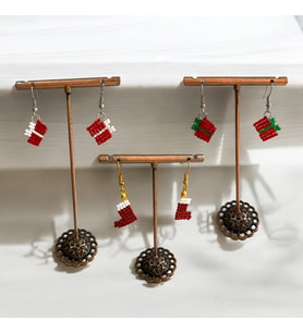 Handcraftedbyoz, Kadın, Etnik, Bohem, El yapımı, Yeni Yıl Koleksiyonu, Özel Tasarım Miyuki Küpeler (Beyaz-Kırmızı) (Beyaz - Kırmızı)