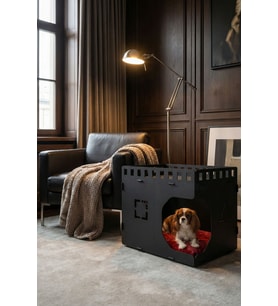 Ahşap Köpek Kulübesi Dekoratif Köpek Evi Siyah Renk Küp Model