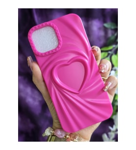 Iphone 15 Uyumlu 3D Kalpli Fuşya Silikon Kılıf