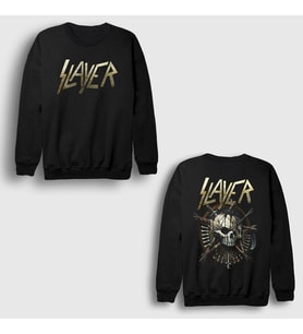 Presmono Unisex Siyah Skull V2 Slayer Sırt Baskılı Sweatshirt 517837tt