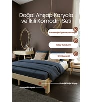 Damla Model 2 Başlıklı Masif Ahşap Karyola ve 2 Adet Komodin Kolay Kurulum Fırınlanmış İthal Sibirya Çamı 100x200 Yatak Uyumlu 2 Adet Komodin